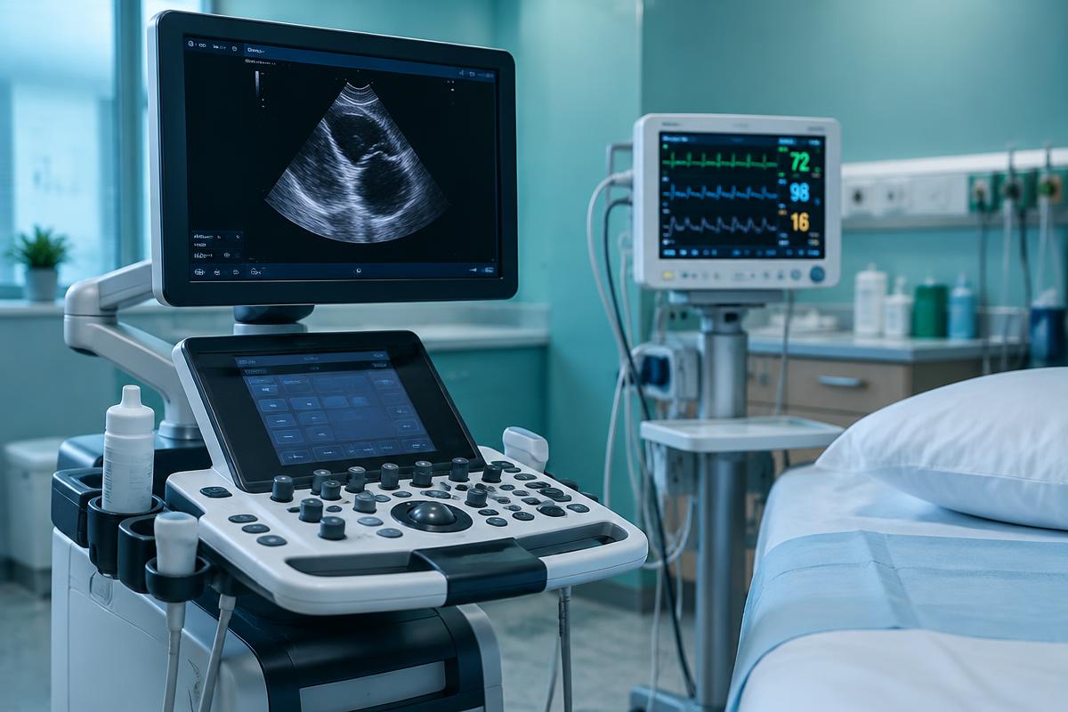 Diagnostic ultrasound system and patient monitor in a hospital room