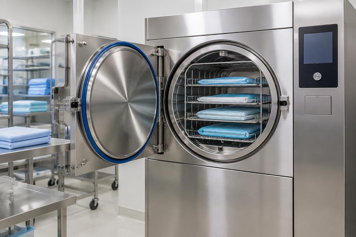 Stainless steel autoclave in a sterile processing department