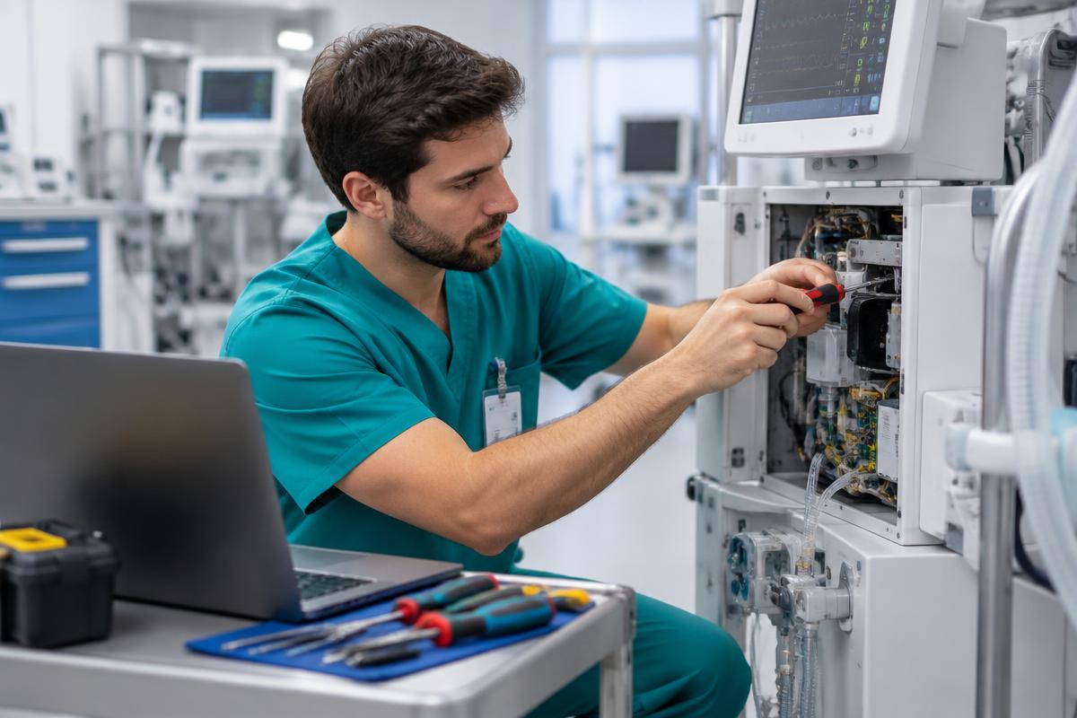 Technician performing equipment maintenance